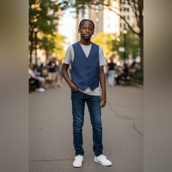 Chaps Blue Button-Up Vest - Picture 1 of 3